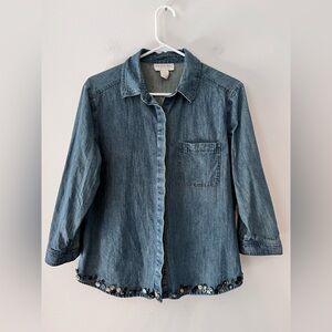 VTG J Jill Out of the Blue Denim Buttons Button Up 90s Cottagecore Sz Small